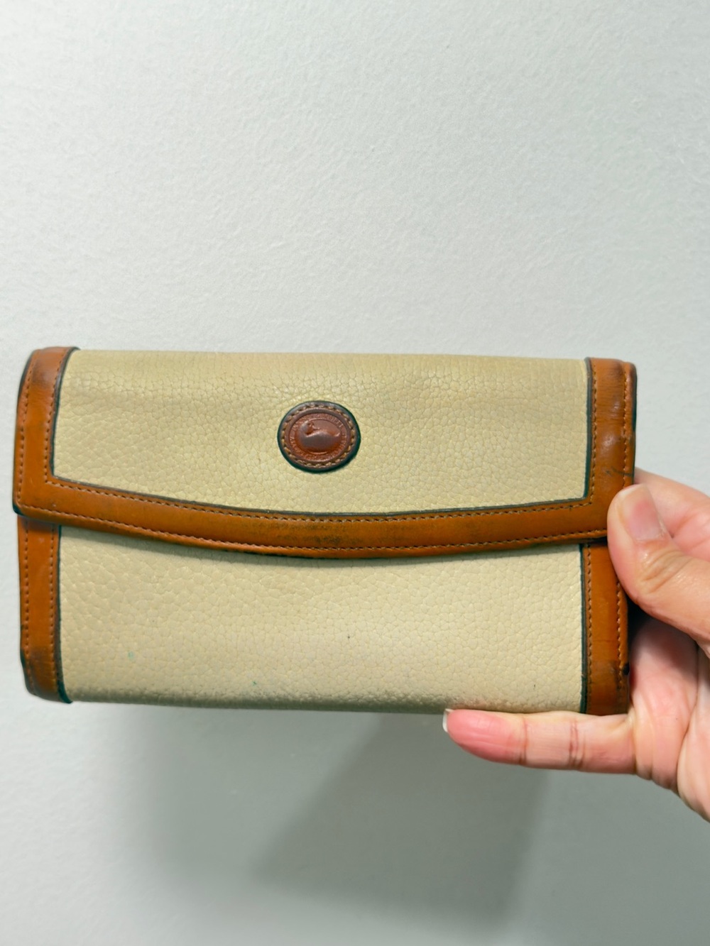 Vintage Dooney & Bourke Beige Canvas Wallet with Brown Leather Trim